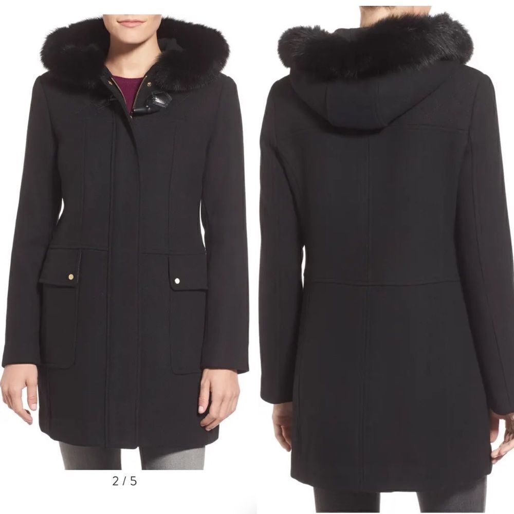 Toggle Closure Hooded Duffle with Genuine Fox Fur Trim
ELLEN TRACY